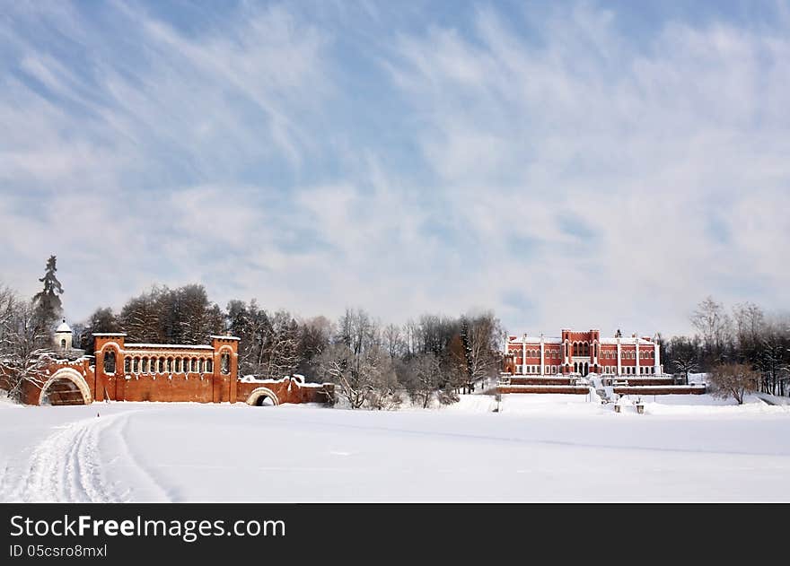 Old time manor in the winter morning