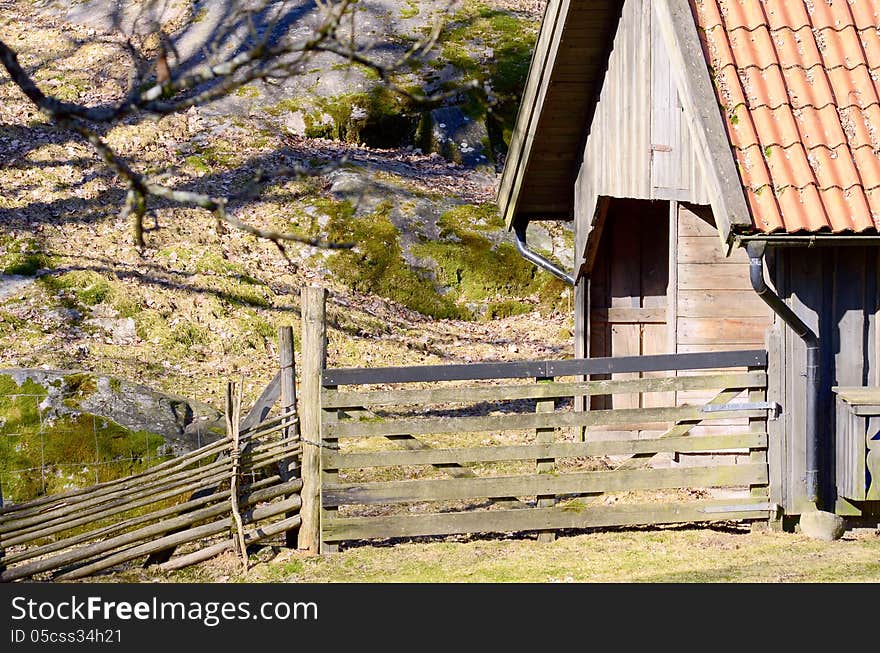 Background old house with fence