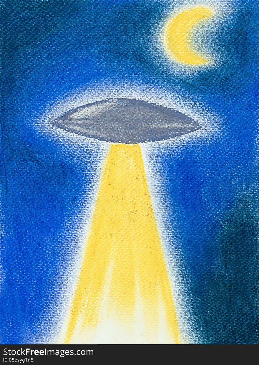 Funny hand drawn illustration of flying saucer