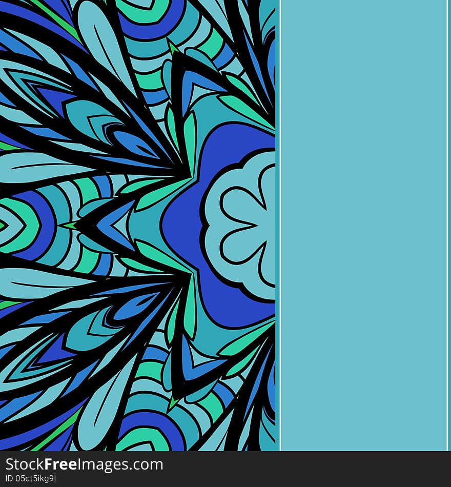 Abstract blue-green pattern like part of six-rays star with vertical place for your text