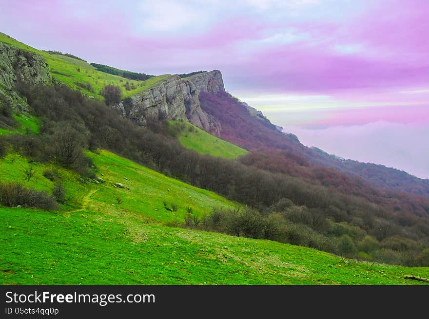 Beautiful Sunset in the Mountains with Colorful Sky