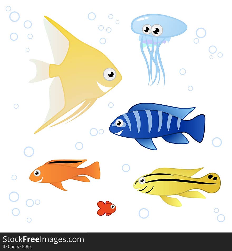 Tropical colorful fishes. Vector set. Tropical colorful fishes. Vector set