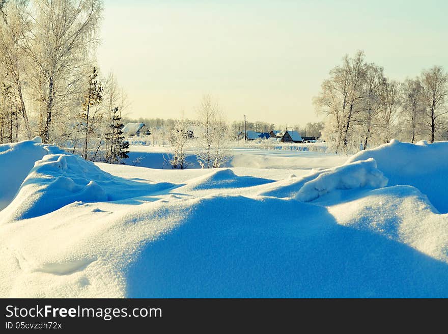 Sunny frosty day established in the forest-steppe of the Altai. Sunny frosty day established in the forest-steppe of the Altai