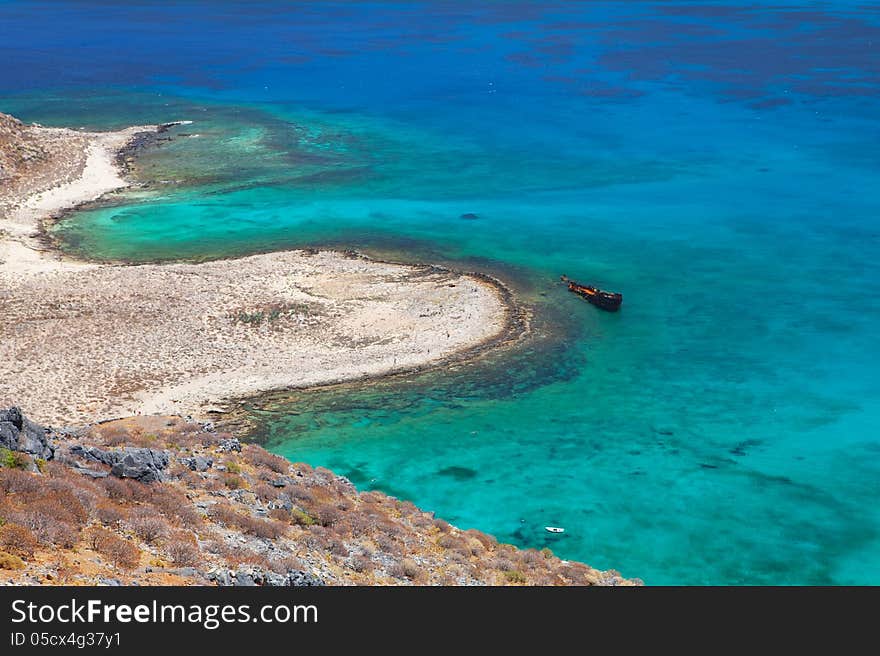 Wreck of the old ship Lagoon Balos, Gramvousa, Crete, Greece