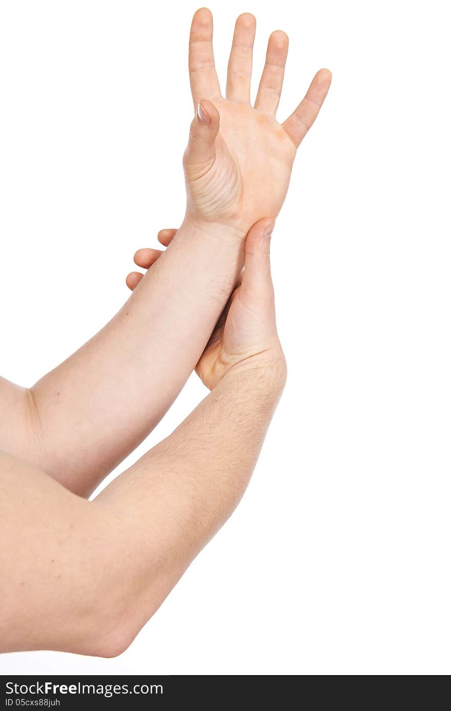 Man's hand isolated, on a white background. Man's hand isolated, on a white background