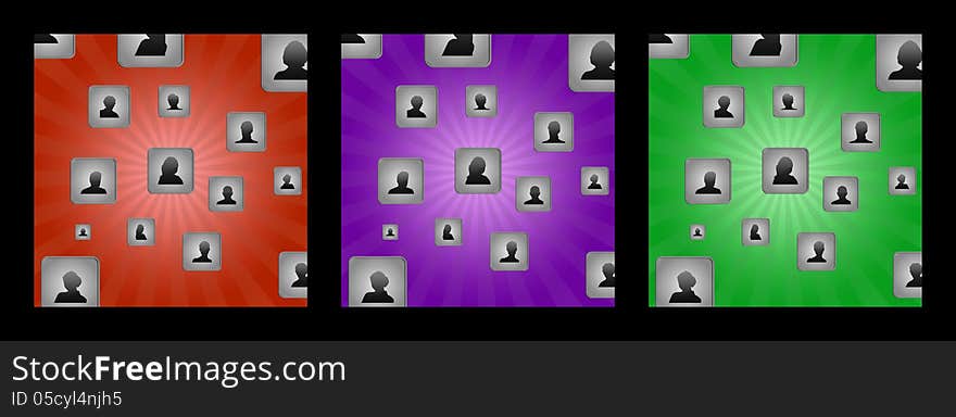 Backgrounds with cubes and user icons of men and women