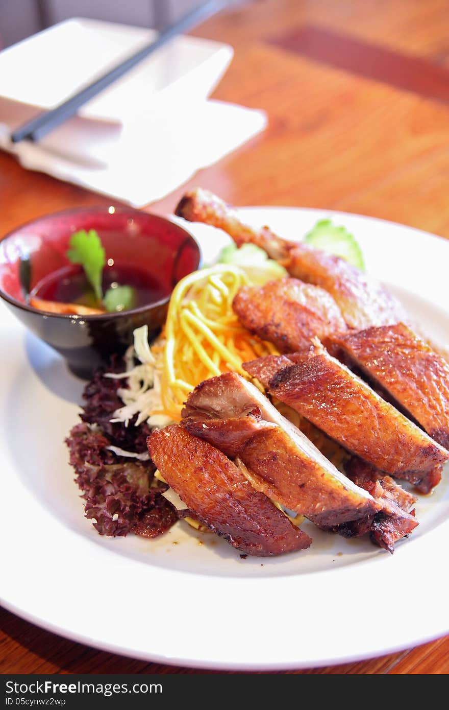 Roast duck with sauce.