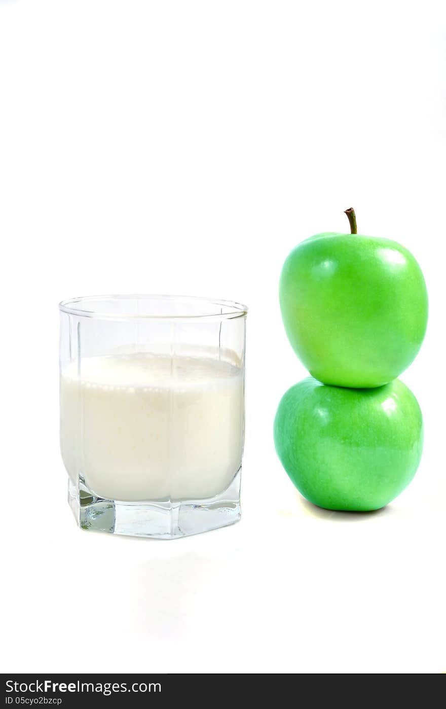 dairy products and green apples. dairy products and green apples