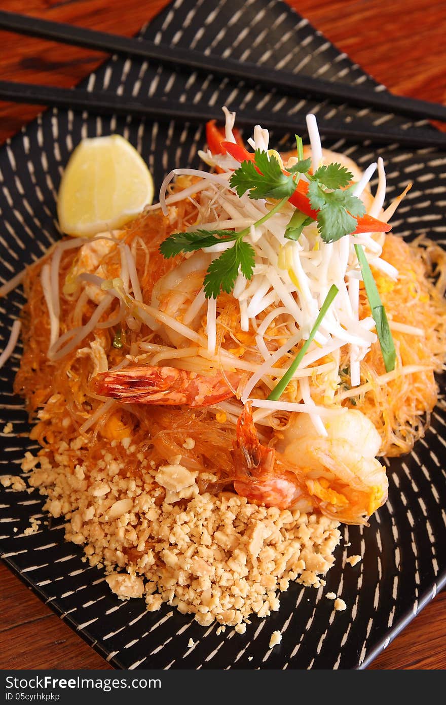 Thai popular menu. Pad Thai noodle with prawn. Thai popular menu. Pad Thai noodle with prawn