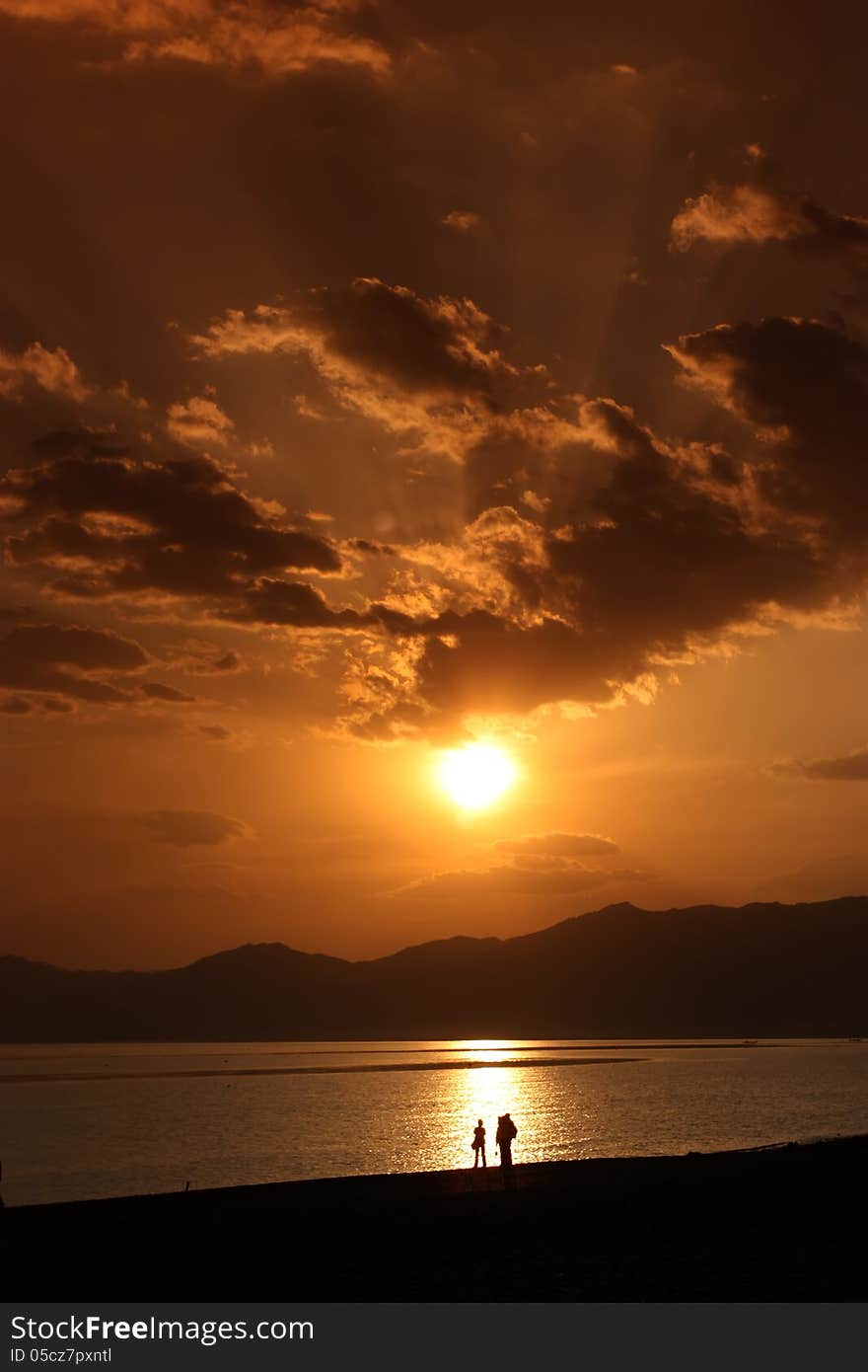 The seaside sunset beautiful rays