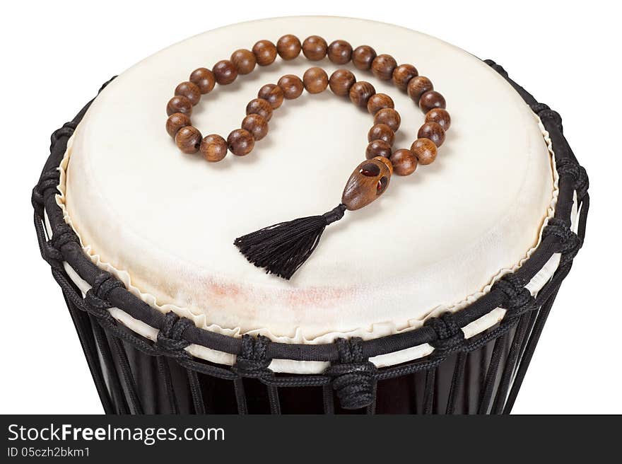 Drum and Rosary Beads, isolated. Drum and Rosary Beads, isolated