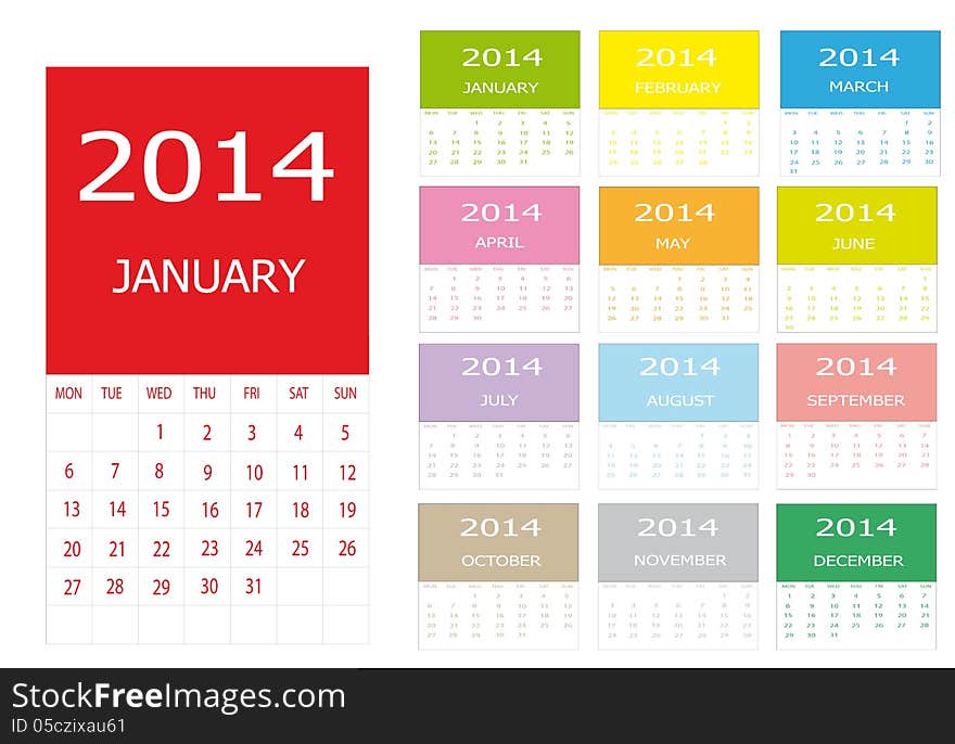 Illustration new calendar 2014 in english