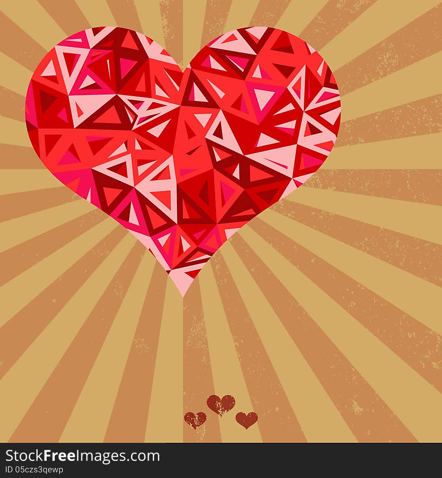 Vector futuristic geometric heart on grunge background.