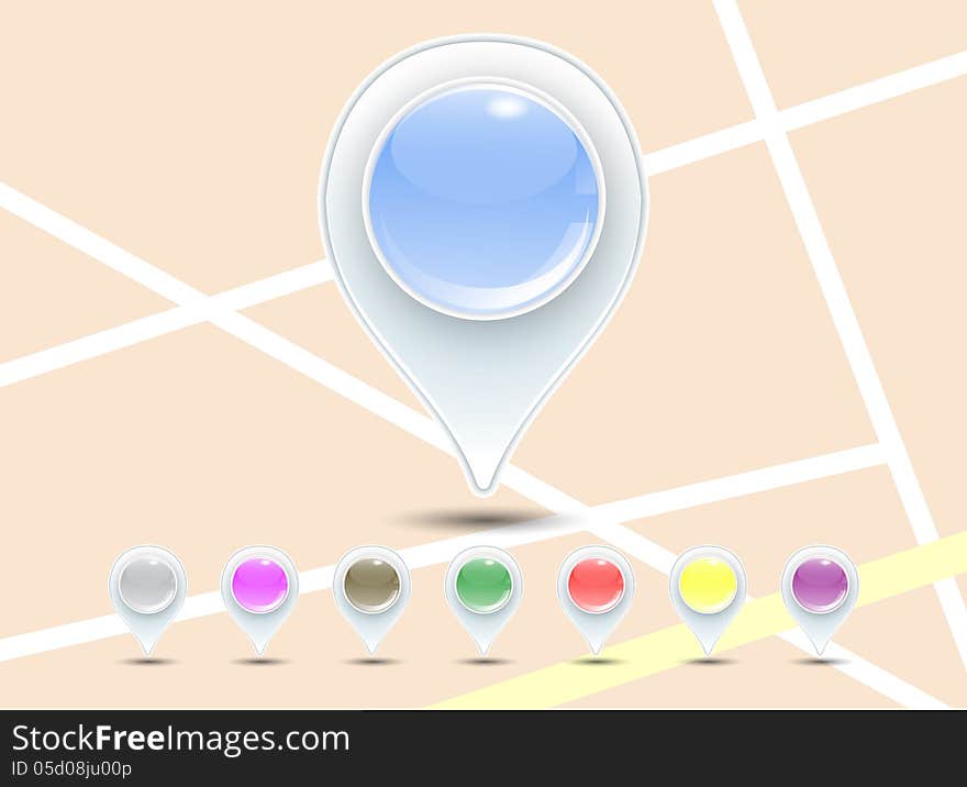 Vector illustration - set of glossy map location pointer icons. Vector illustration - set of glossy map location pointer icons