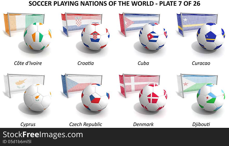 Three dimensional render of soccer playing nations. Plate 7 of 26. Three dimensional render of soccer playing nations. Plate 7 of 26