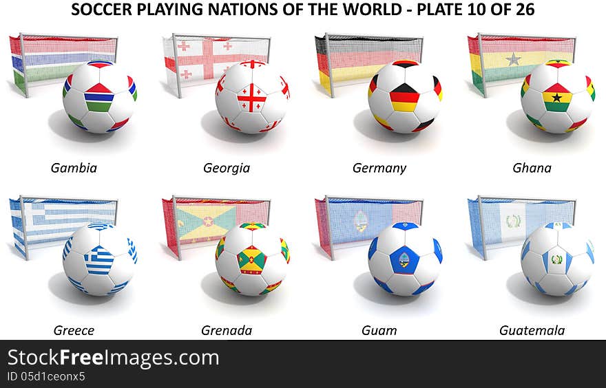 Three dimensional render of soccer playing nations. Plate 10 of 26. Three dimensional render of soccer playing nations. Plate 10 of 26