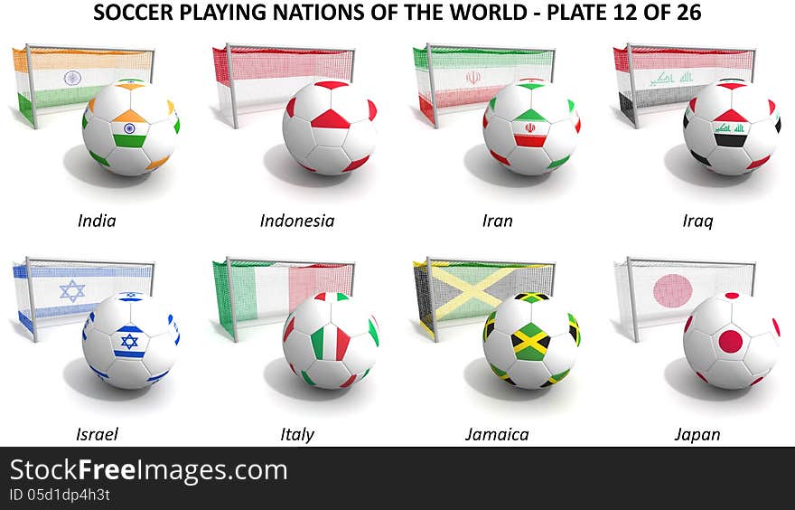 Three dimensional render of soccer playing nations. Plate 12 of 26. Three dimensional render of soccer playing nations. Plate 12 of 26