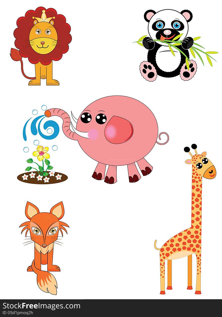 A set of cute wild animals for kids. A set of cute wild animals for kids.