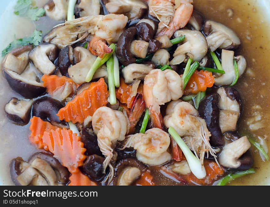 Stir fried Shiitake Fresh mushrooms with shrimp. Stir fried Shiitake Fresh mushrooms with shrimp