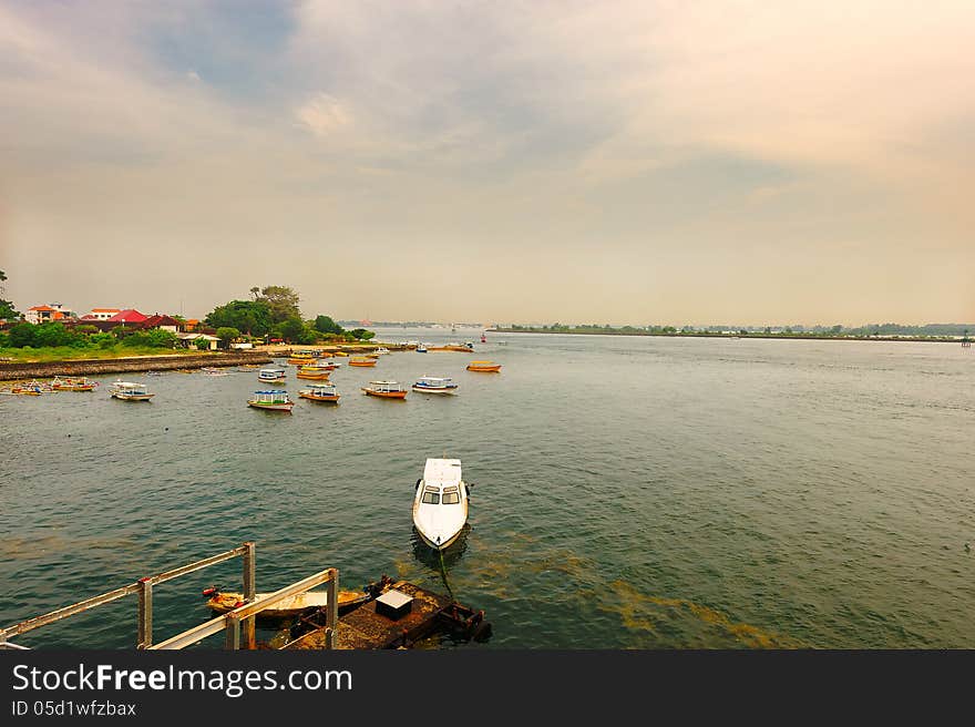 Indonesia Bali Benoa.A boat in harbour.