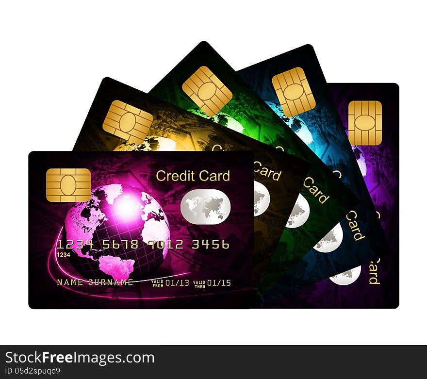 Fan Of Credit Cards Over White Background