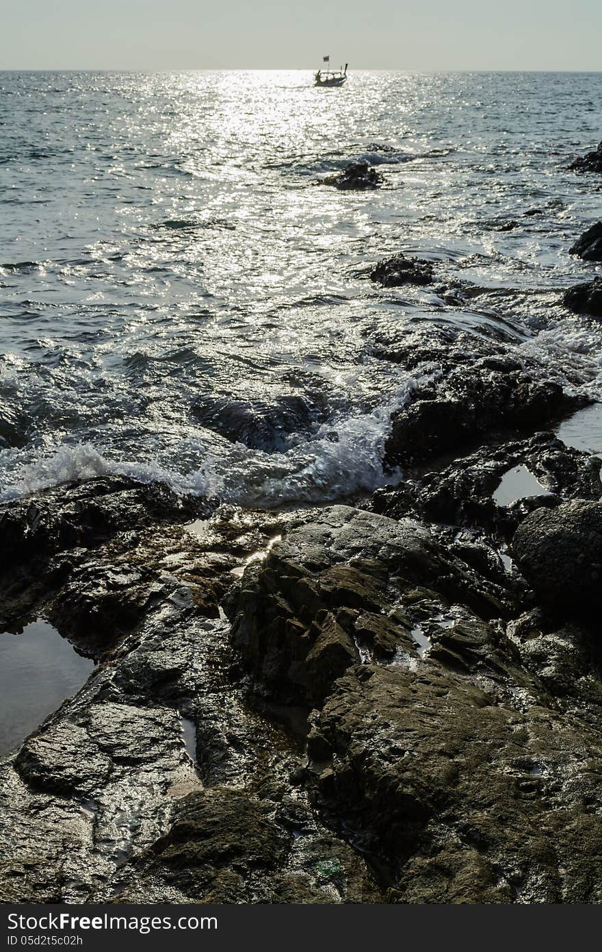 Rocky beach in the evening