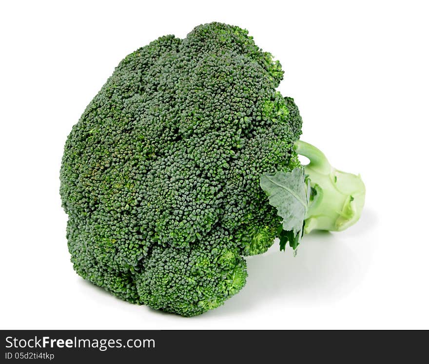 Ripe fresh broccoli on white background