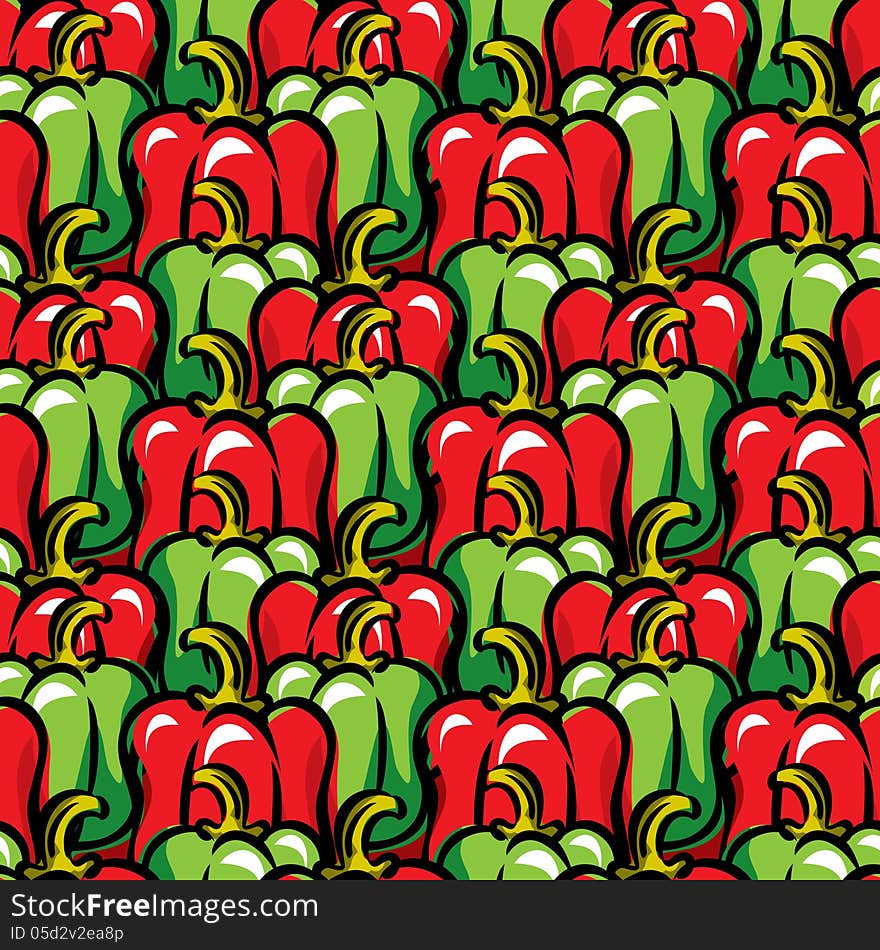 Vector seamless background with red and green paprika. Vector seamless background with red and green paprika