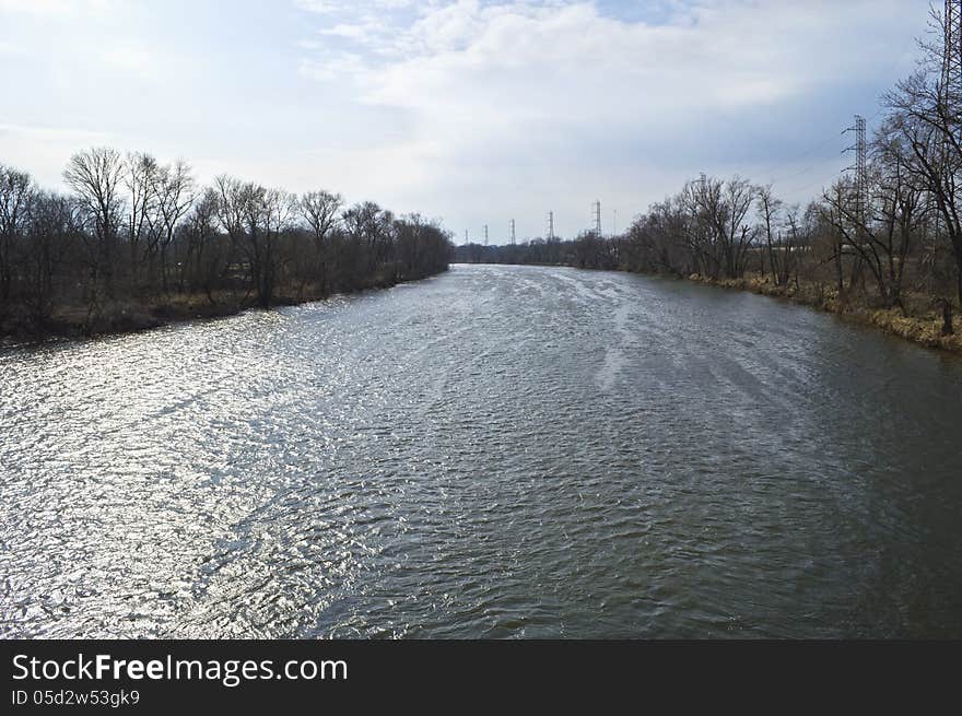 A view of the Raritan River as it passes through flood prone Bound Brook, New Jersey. A view of the Raritan River as it passes through flood prone Bound Brook, New Jersey.