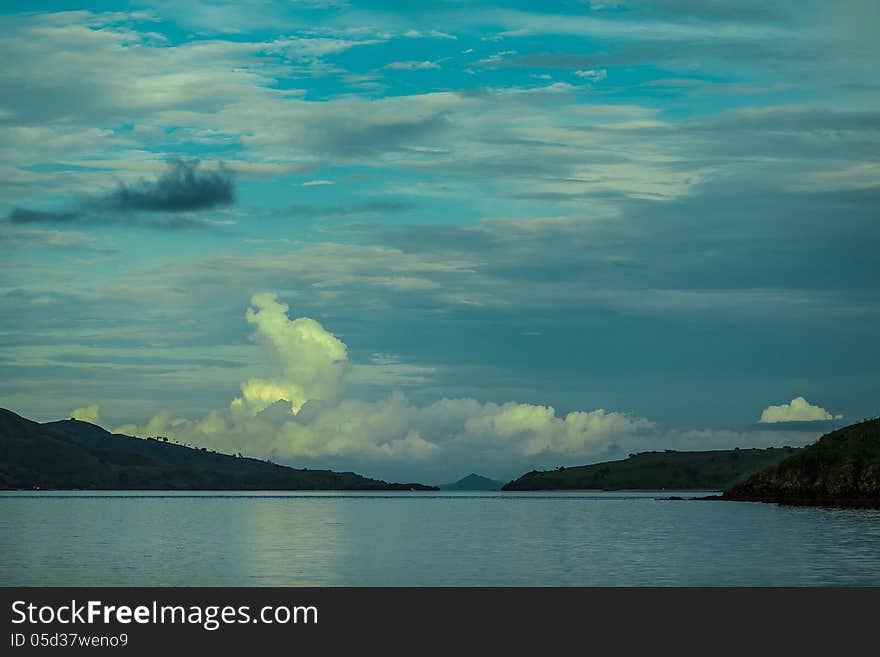 Multicolor sky and islands on Flores sea, Indonesia. Multicolor sky and islands on Flores sea, Indonesia