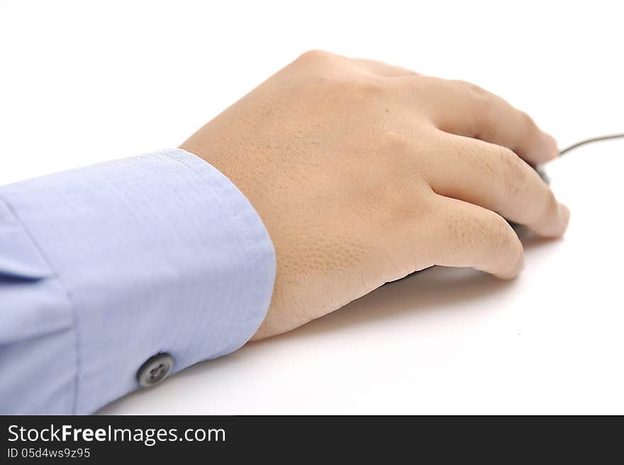 Male hand holding a mouse. This is working concept photo