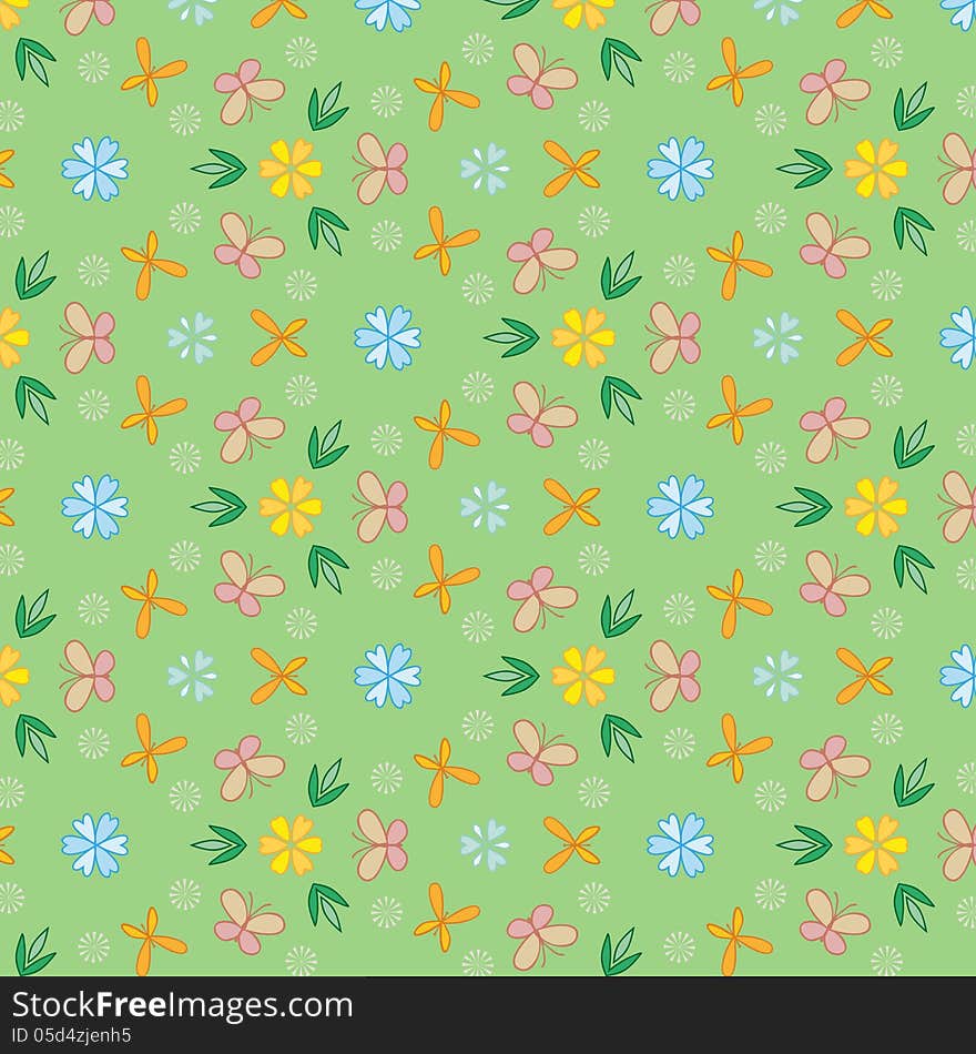 Summer seamless with flowers and butterflies . Vector illustration. Summer seamless with flowers and butterflies . Vector illustration