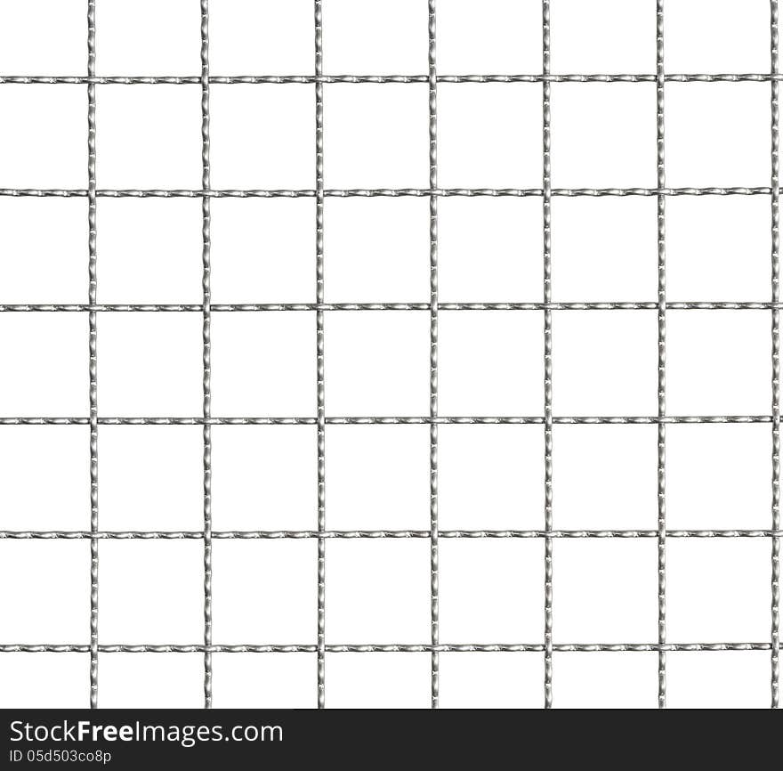 Shiny wire fence isolated on white background