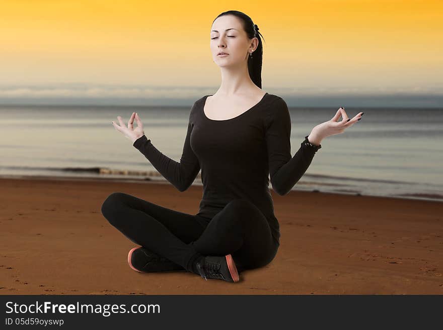 Serene woman relaxing by the seaside