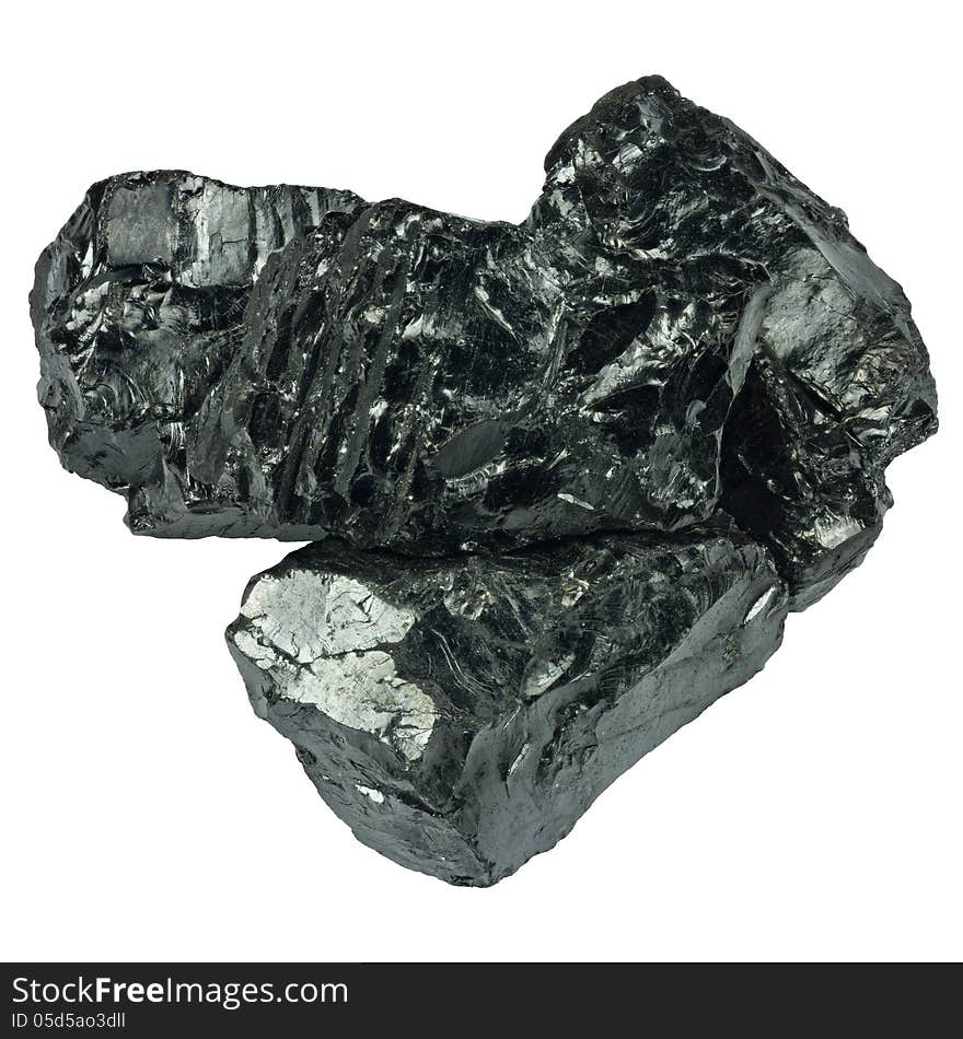 Raw coal isolated on white background close up