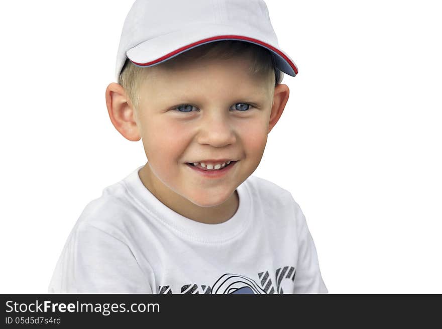 Emotions of children in different situations, facial expressions, gestures, posture, boy in a baseball cap on a white background. Emotions of children in different situations, facial expressions, gestures, posture, boy in a baseball cap on a white background