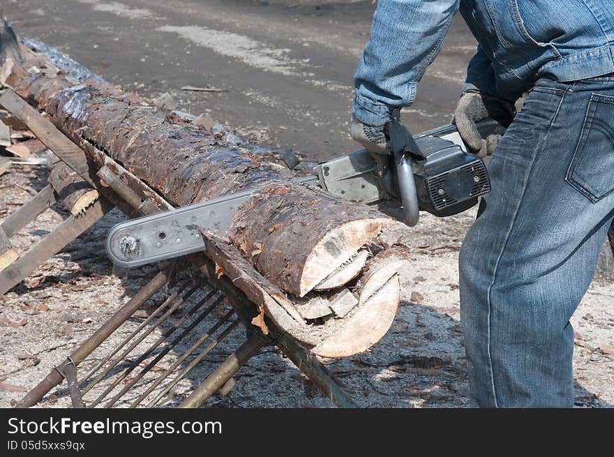 Sawing involves sawing felled trunks. cutting for firewood - it cut felled trees on the bars. wood tree species differ. Sawing involves sawing felled trunks. cutting for firewood - it cut felled trees on the bars. wood tree species differ.