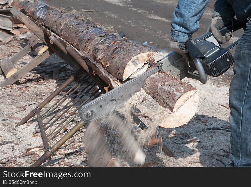 Cutting wood for firewood