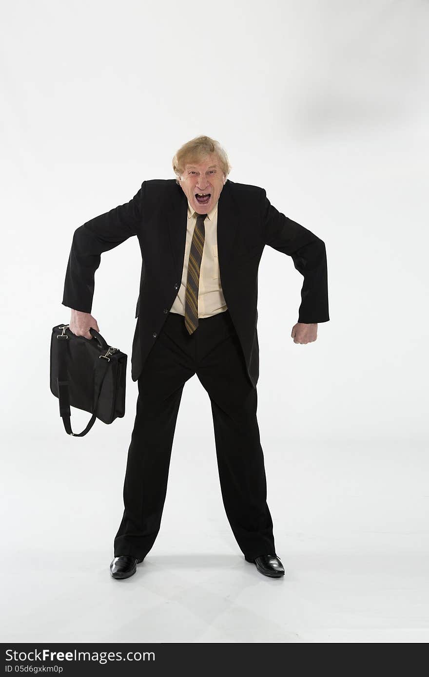 Stressed old business man white background. Stressed old business man white background