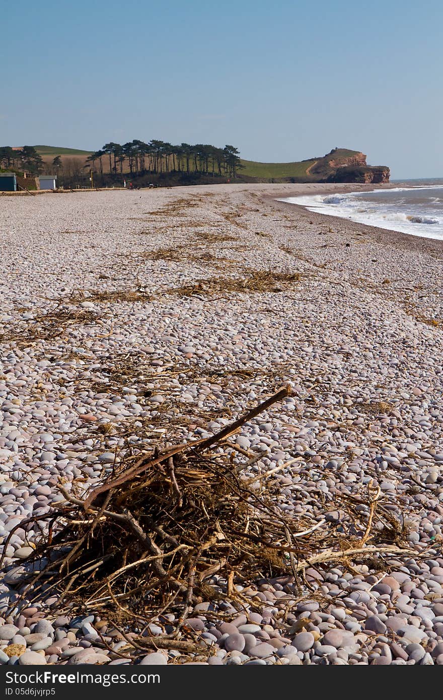 Shingle beach at Budleigh Salterton Devon South West England a popular tourist resort on the South West Coast Path. Shingle beach at Budleigh Salterton Devon South West England a popular tourist resort on the South West Coast Path