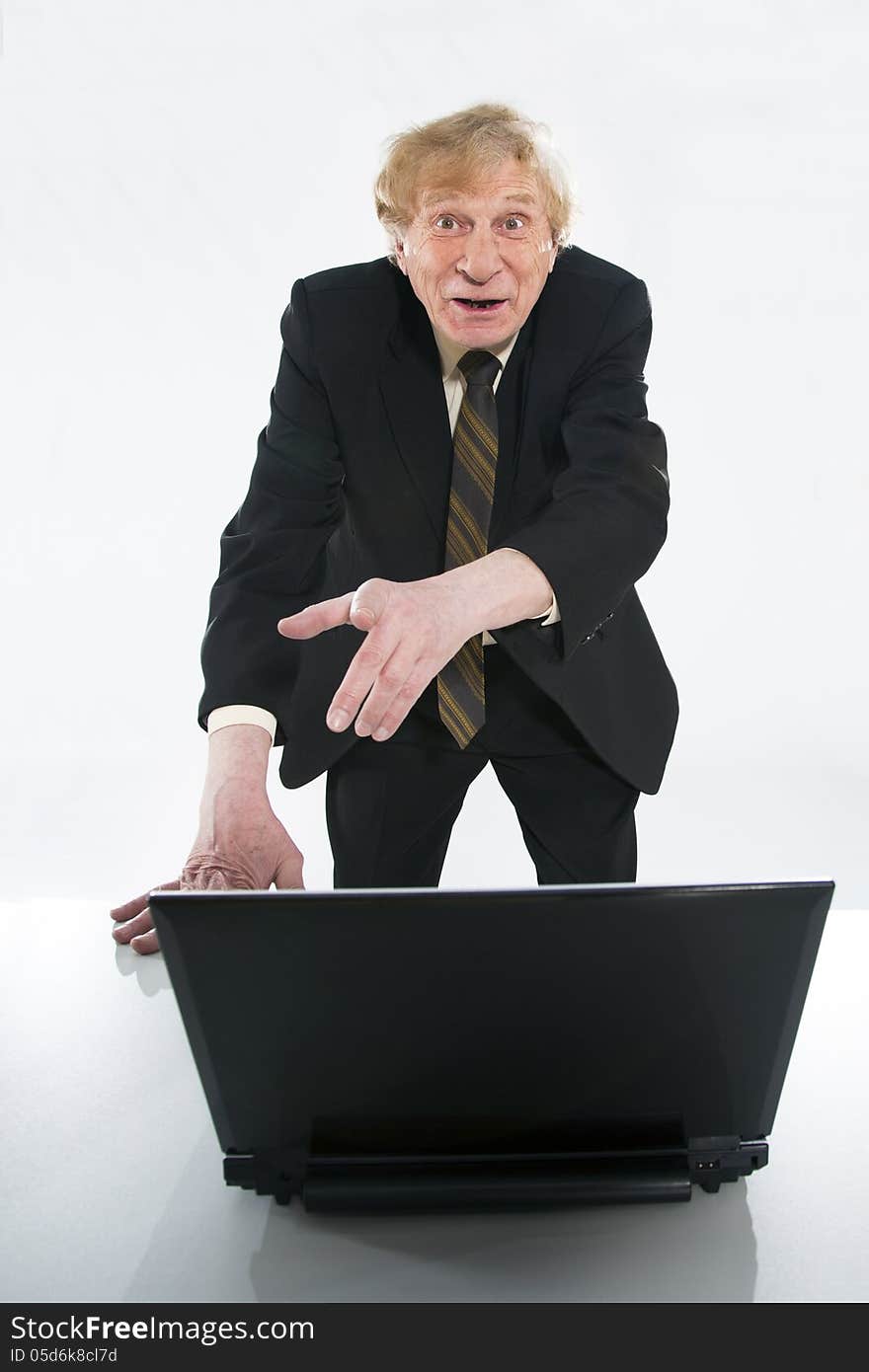 Stressed old business man white background. Stressed old business man white background