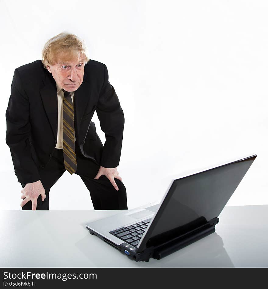 Stressed old business man white background. Stressed old business man white background