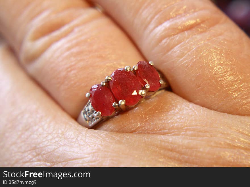 Three stone silver ruby ring