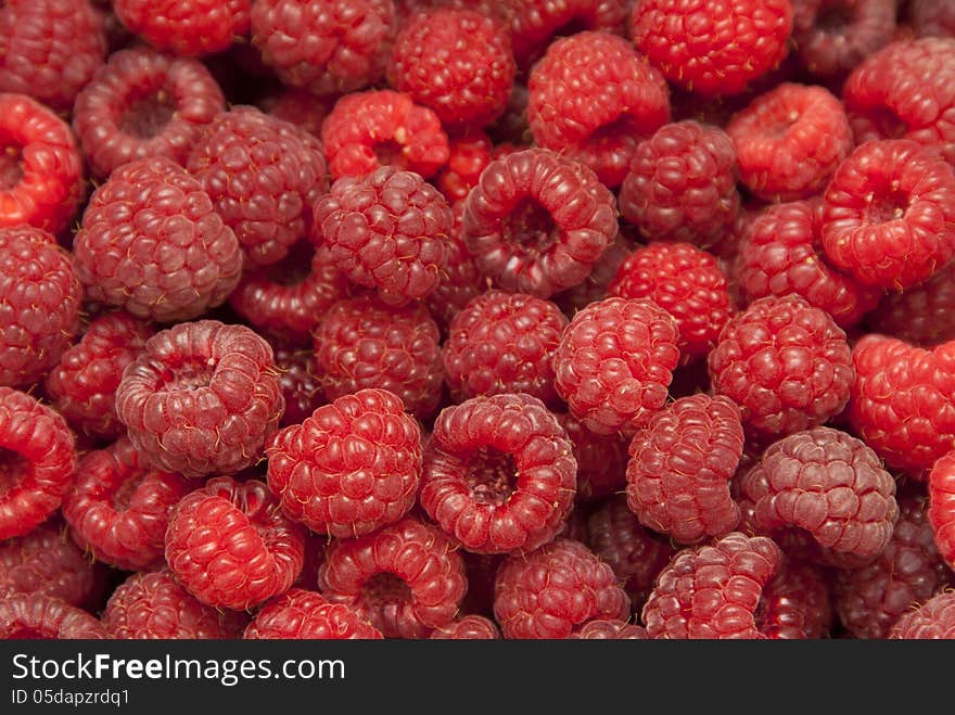 Large Mass Of Fresh Ripe Red Raspberry