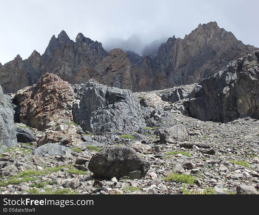 Landscape of spiky peaks of the Altai Mountains. Landscape of spiky peaks of the Altai Mountains.