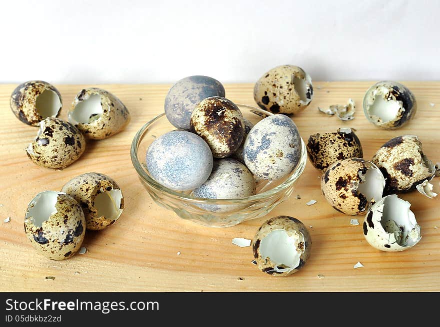 Background of quail eggs in a plate and shell. Background of quail eggs in a plate and shell.