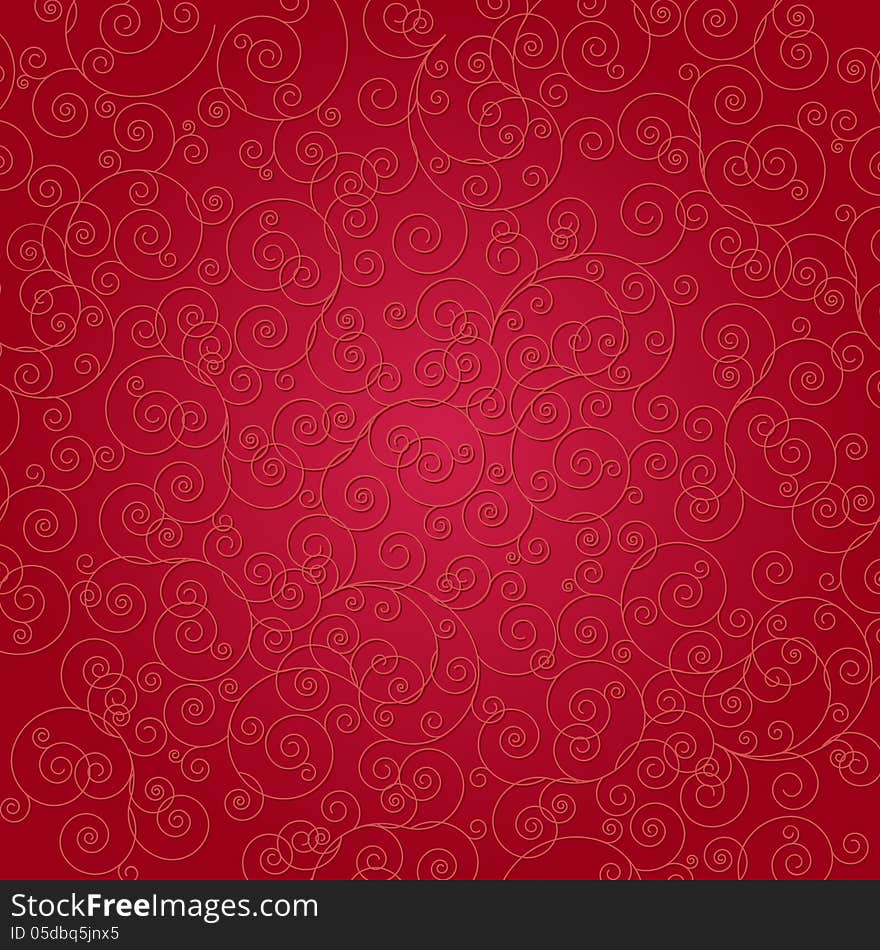 Red scroll background with shadow.