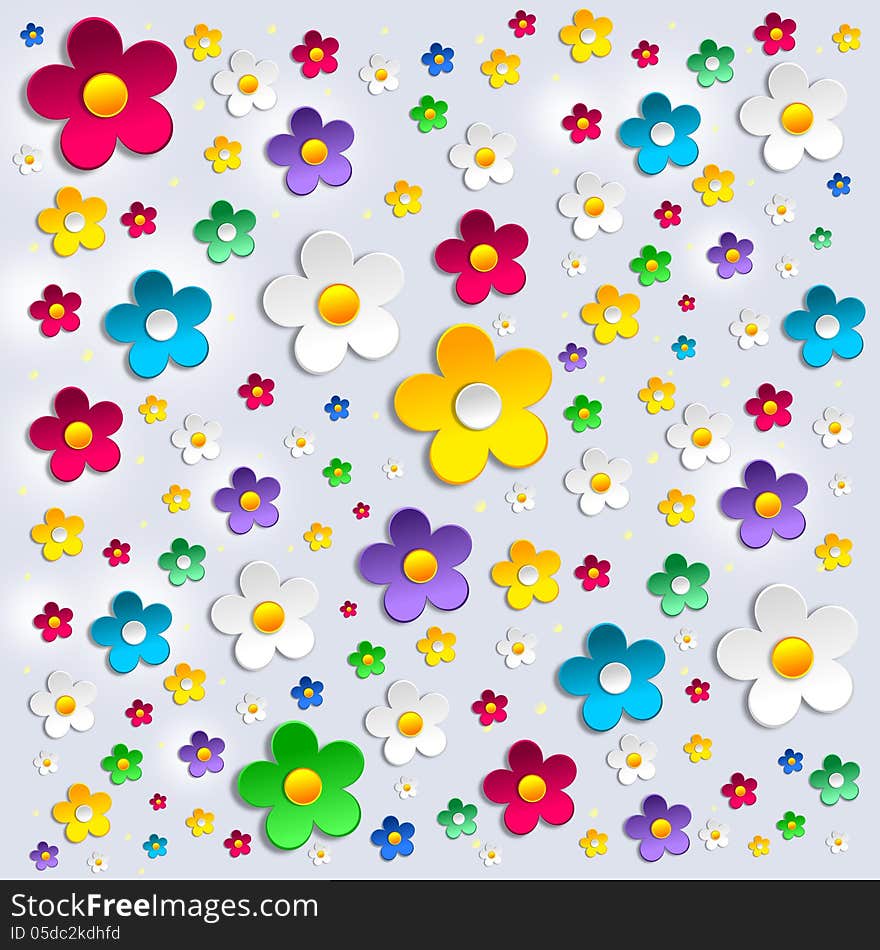 Colorful flowers over shiny background. Colorful flowers over shiny background