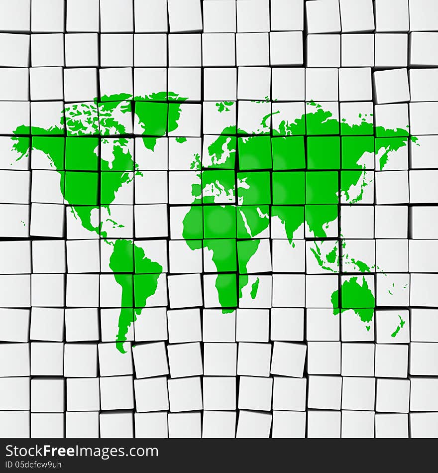 Green earth map on white tiles. Green earth map on white tiles