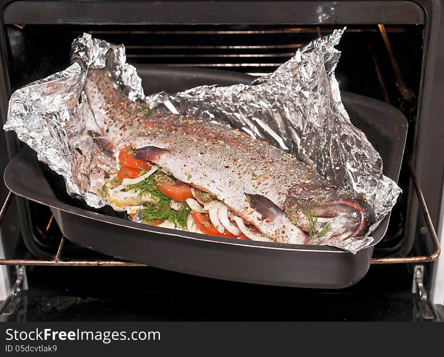 Rainbow trout with vegetable